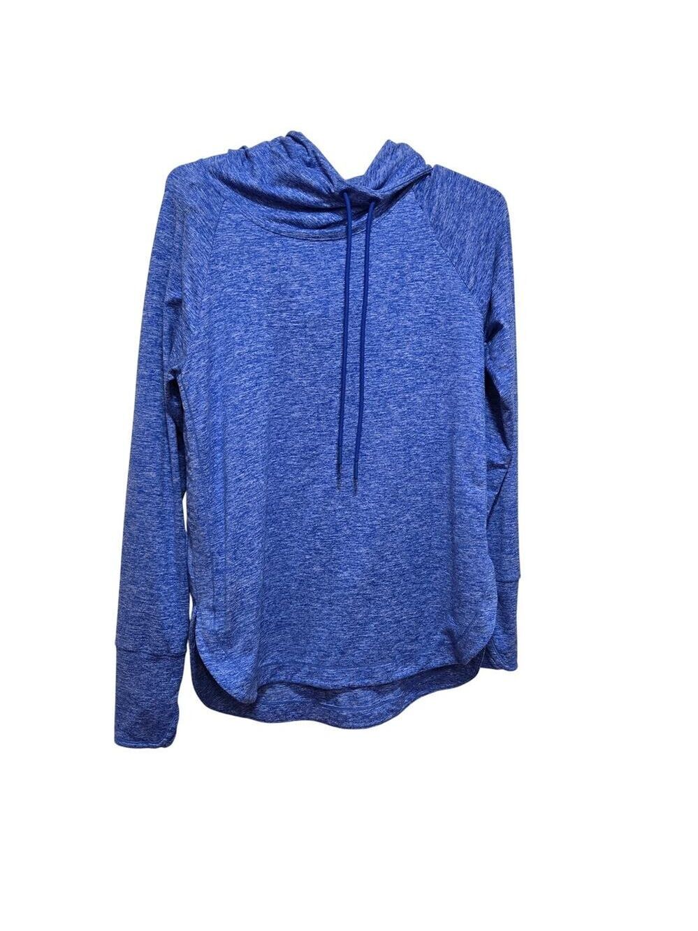 Athleta Uptempo Hoodie M Blue Heather Cowl Neck Thumbhole Pullover